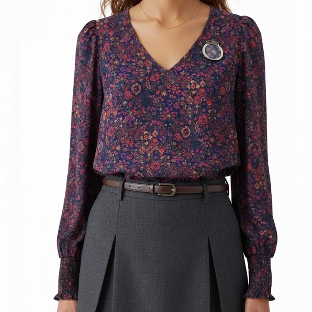 Philosophy Floral Peasant Blouse Dark Academia Boho Medium Navy Burgundy
